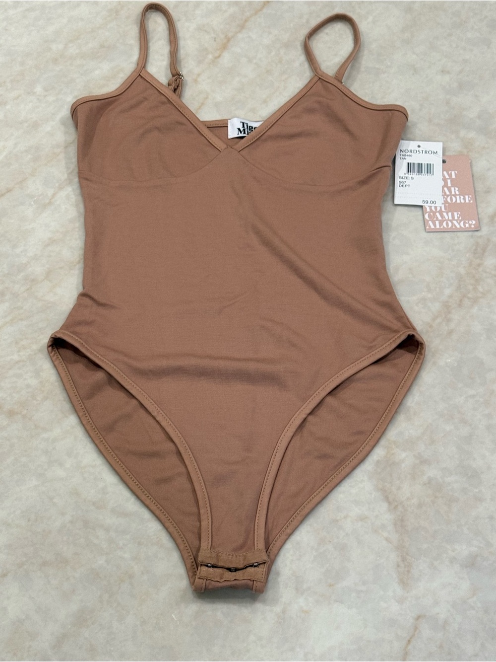 Tiger Mist Tan Bodysuit with Adjustable Straps